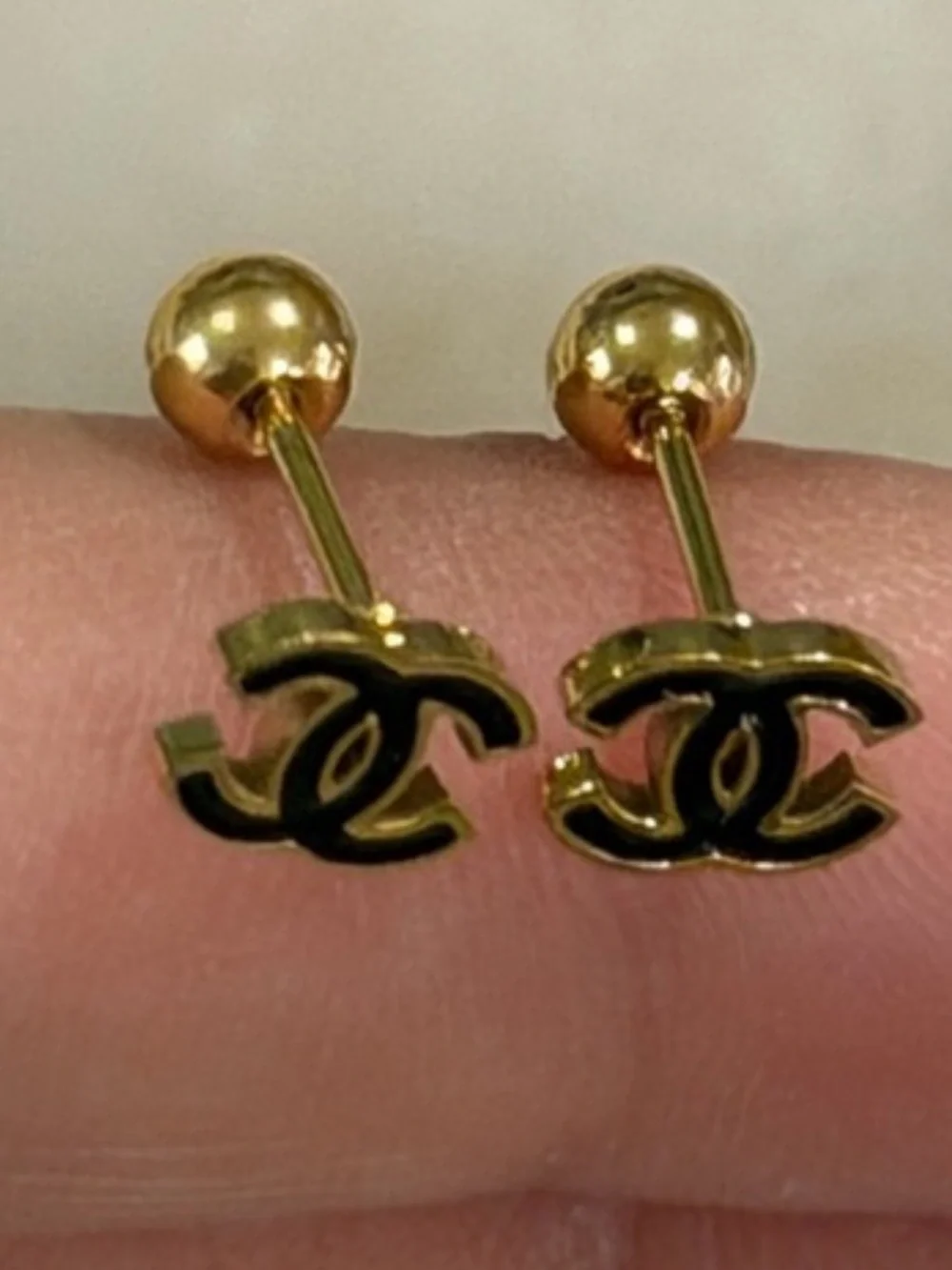 CC Logo Stud Earrings - Black Accents